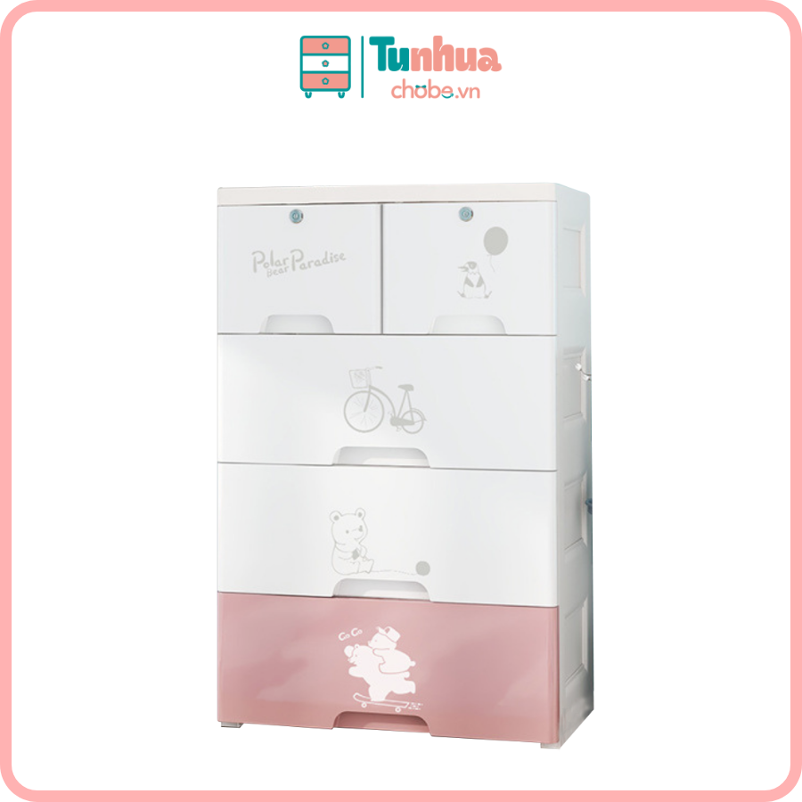Tủ nhựa HX002 4 tầng màu hồng