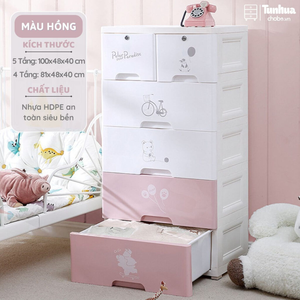 Thông số kỹ thuật của mẫu tủ nhựa Pakey HX002 màu hồng 5 tầng