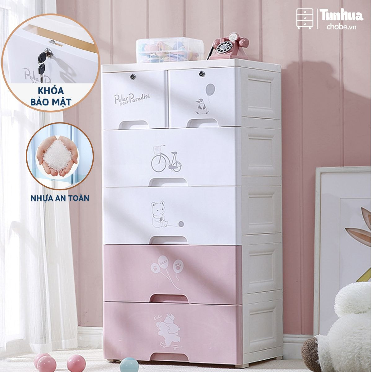 Tủ có ngăn khóa an toàn để cất trữ những món đồ riêng tư, quan trọng