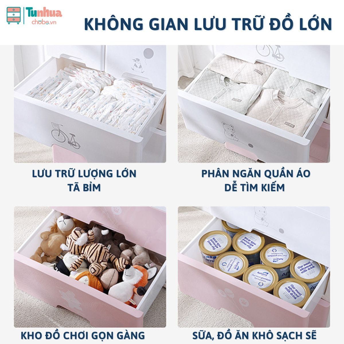Đồ dùng đa dạng được lưu trữ và phân chia khoa học