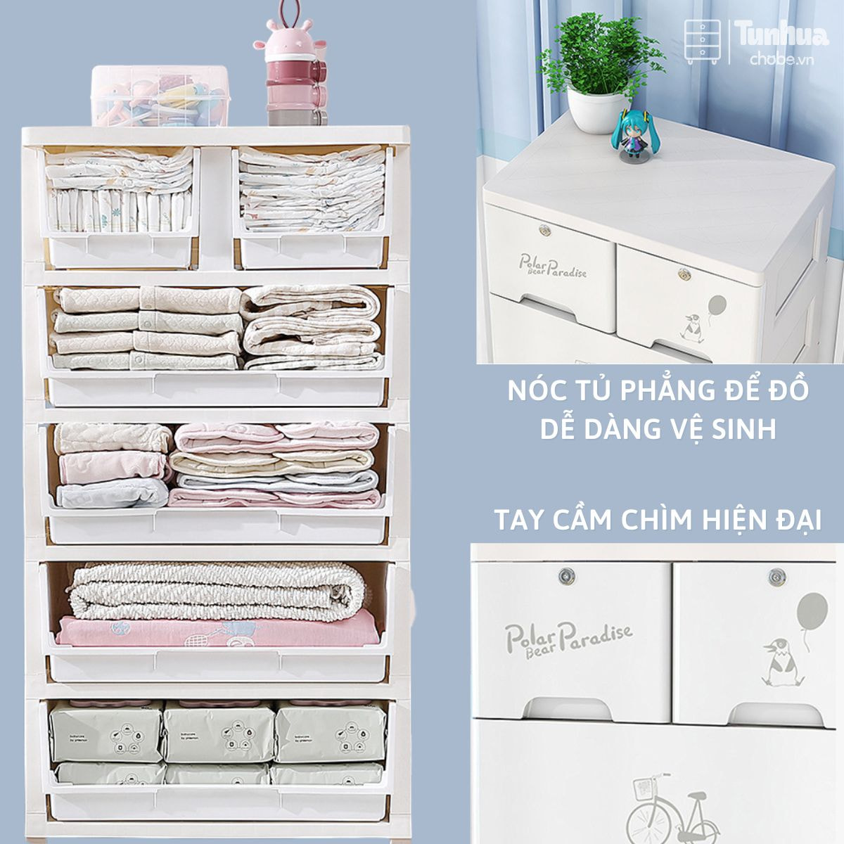 Nóc tủ bằng phẳng là vị trí lý tưởng để đặt những món đồ trang trí hoặc những món đồ sử dụng thường xuyên