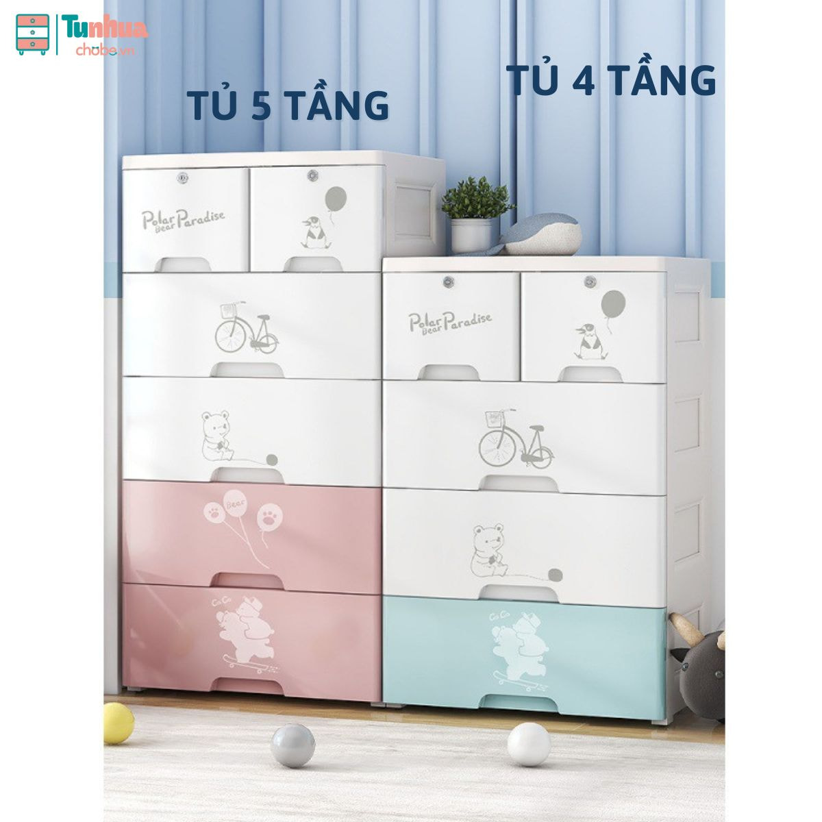 Tủ nhựa HX002 5 tầng bao gồm 4 ngăn kéo lớn và 2 ngăn tủ nhỏ có khóa
