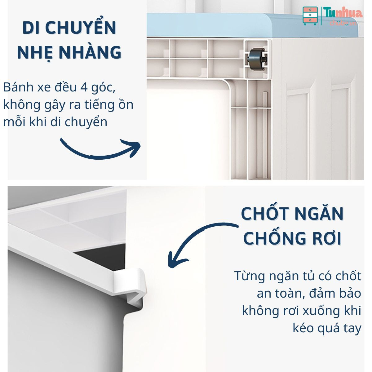 Tủ được trang bị bánh xe di chuyển tiện lợi giúp việc lắp đặt và vệ sinh trở nên dễ dàng
