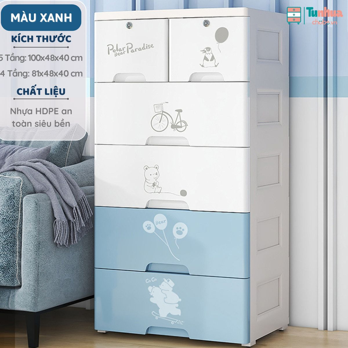 Thông số kỹ thuật tủ nhựa 5 tầng màu xanh HX002