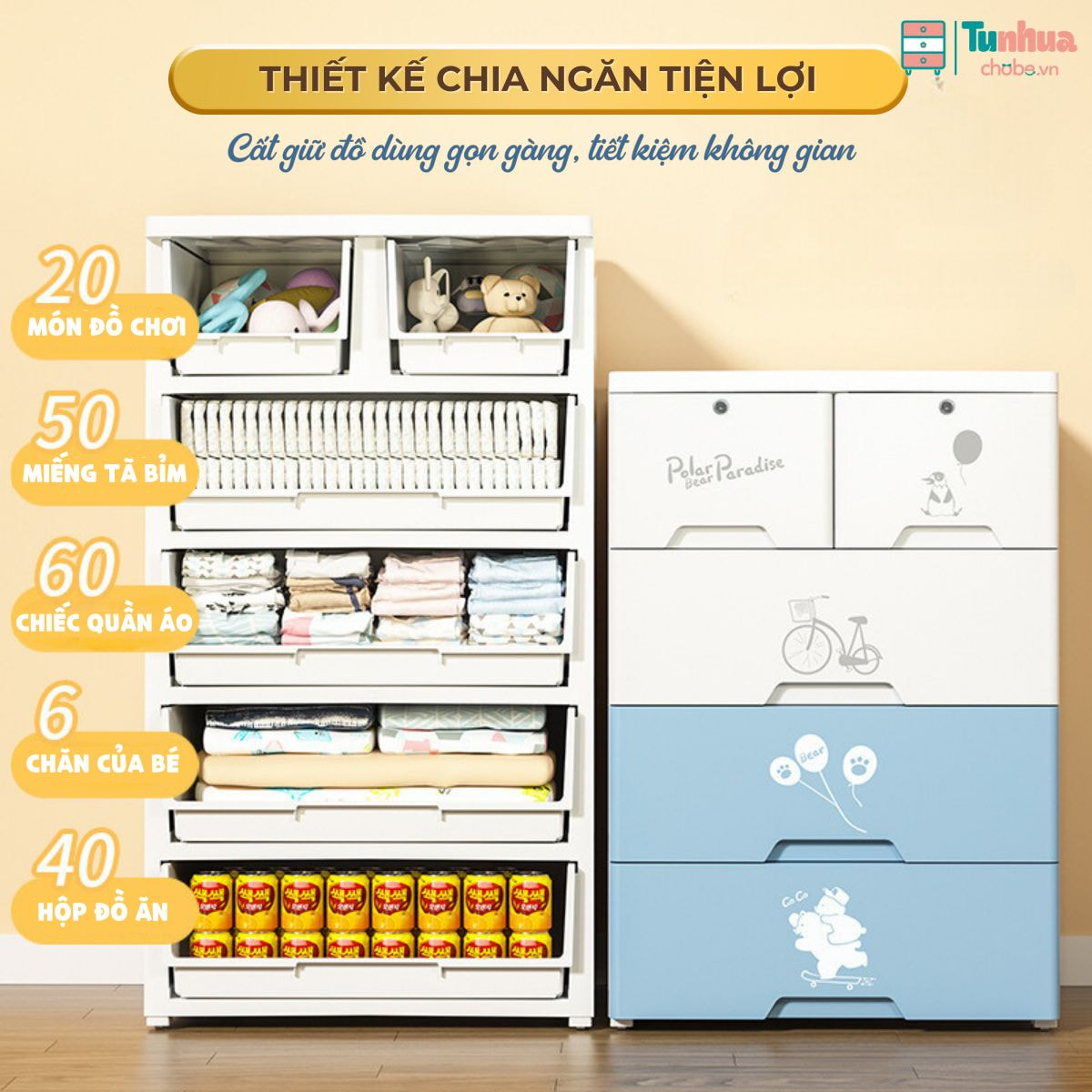 Thiết kế chia ngăn tiện lợi