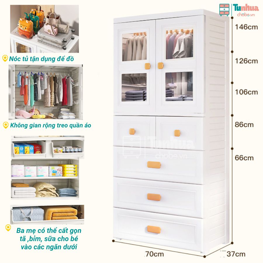 Dung tích lớn với thiết kế 5 tầng giúp bạn dễ dàng sắp xếp, lưu trữ đồ đạc