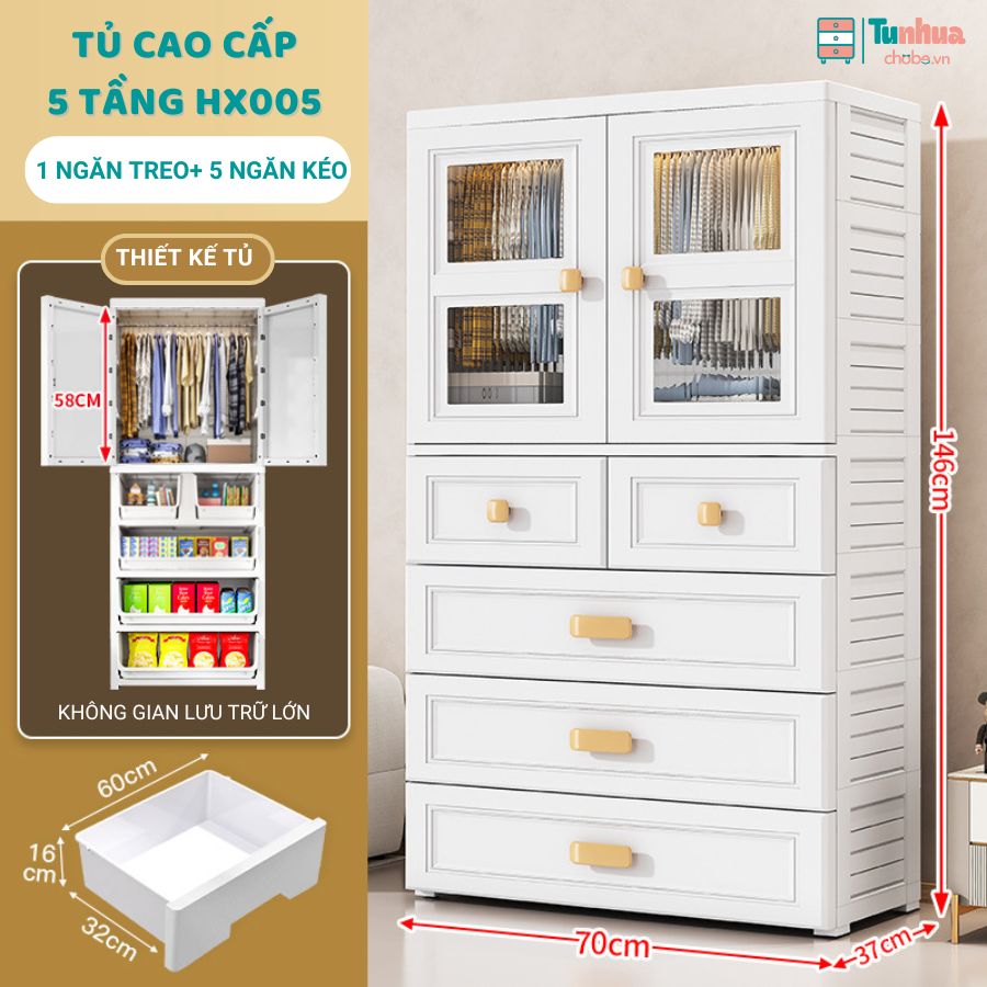 Tủ nhựa cho bé Pakey 5 tầng - HX005