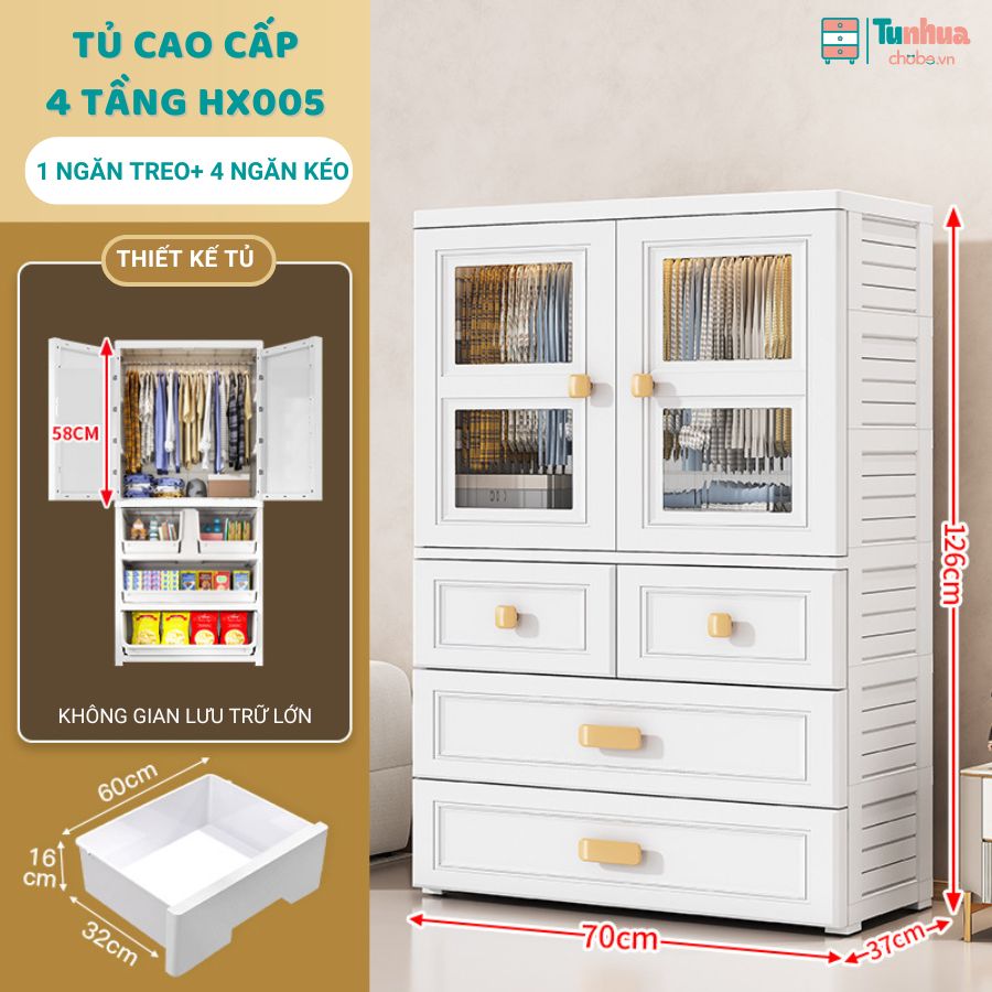 Tủ nhựa cho bé 4 tầng HX005 của thương hiệu Pakey với thiết kế sang trọng, thời thượng