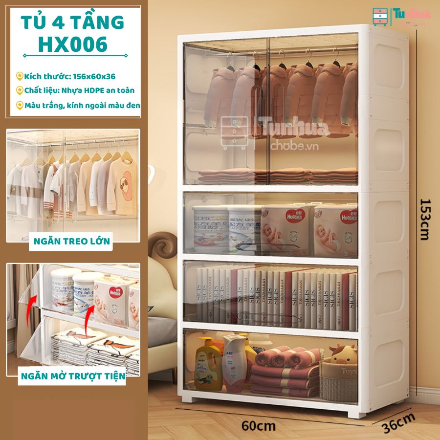 Tủ nhựa cho bé 4 tầng Pakey - HX006