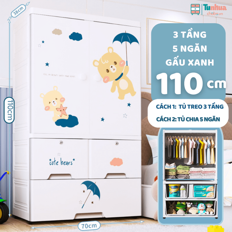 Thông tin chi tiết về sản phẩm tủ nhựa cho bé Pakey 3 tầng màu xanh dương