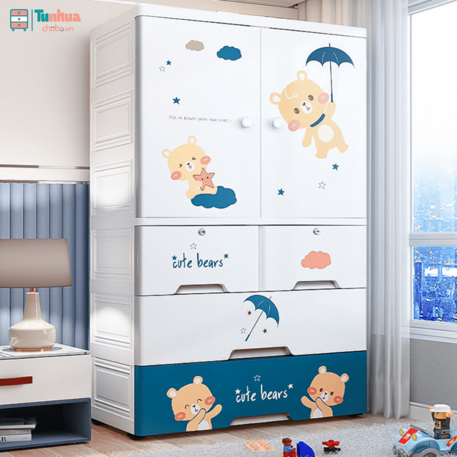 Tủ nhựa cho bé Pakey 4 tầng xanh dương được làm từ chất liệu nhựa nguyên sinh an toàn cho sức khỏe