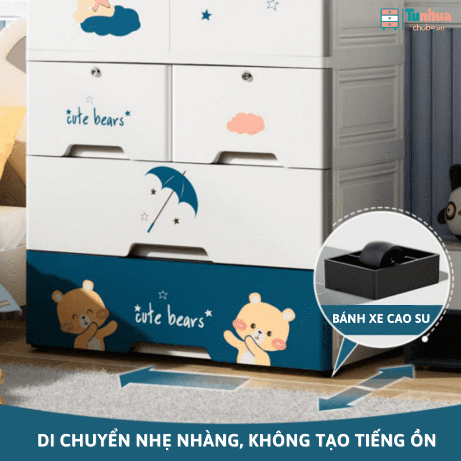 Sản phẩm được trang bị bánh xe xoay 360 độ giúp di chuyển dễ dàng trên mọi bề mặt