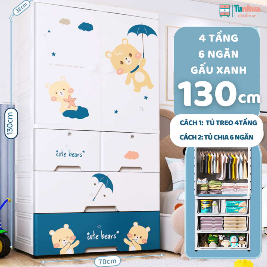 Những thông tin cơ bản, kích thước của tủ nhựa cho bé Pakey 4 tầng màu xanh dương