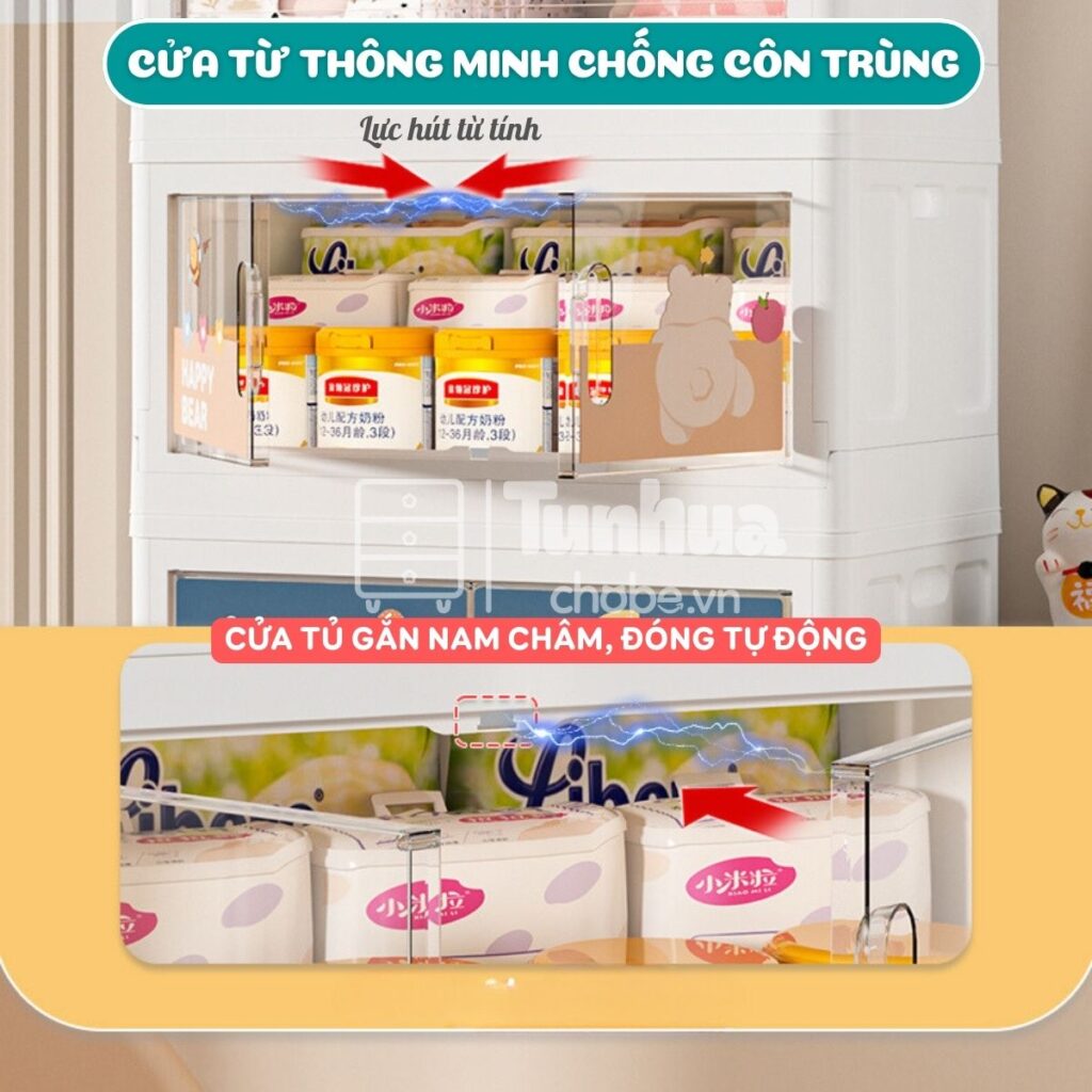 Phần cánh tủ được trang bị nam châm đóng tự động và chặt chẽ hơn
