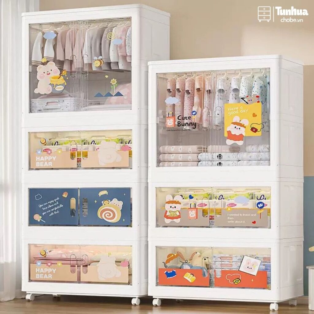 Khoang tủ lớn nhất có thanh treo đồ, chiều cao đạt 72cm giúp bạn có thể thoải mái treo những bộ váy áo