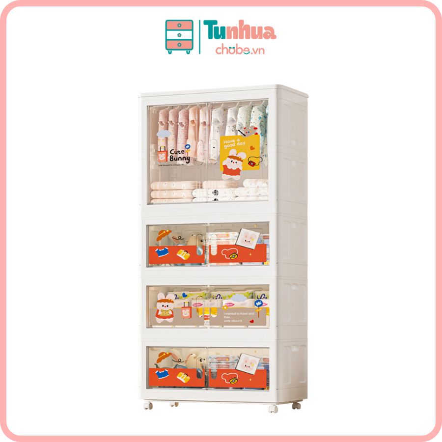 Tủ nhựa cho bé gấp gọn Pakey 4 tầng màu đỏ - mẫu mới nhất 2024